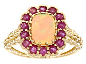 Ethiopian Opal With Ruby 10k Yellow Gold Ring 1.31ctw