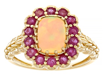 Picture of Ethiopian Opal With Ruby 10k Yellow Gold Ring 1.31ctw