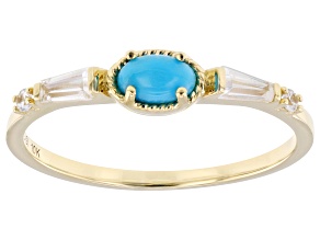 Blue Sleeping Beauty Turquoise With White Zircon 10k Yellow Gold Ring 0.21ctw