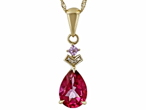Pink Topaz With Pink Sapphire And White Diamond 10k Yellow Gold Pendant With Chain 2.08ctw