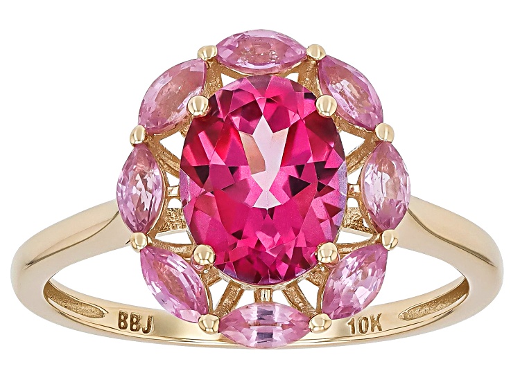Pink Topaz With Pink Sapphire 10k Yellow Gold Ring 2.54ctw