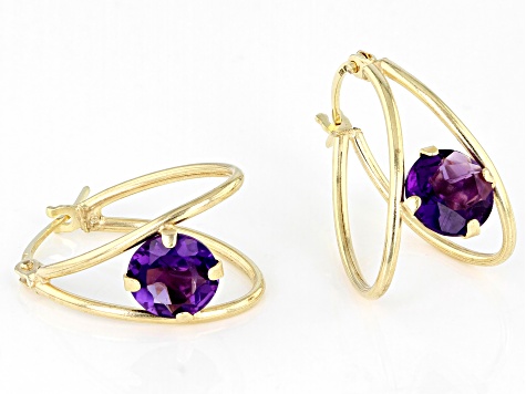 Purple African Amethyst 10k Yellow Gold Earrings 1.33ctw