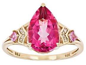 Pink Topaz With Pink Sapphire And White Diamond 10k Yellow Gold Ring 3.05ctw