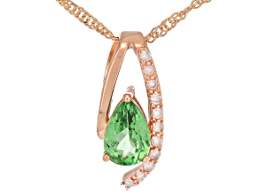 Green Tsavorite With White Diamond 10k Rose Gold Pendant With Chain 0.46ctw