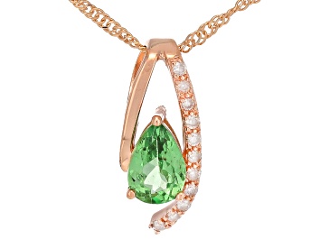 Picture of Green Tsavorite With White Diamond 10k Rose Gold Pendant With Chain 0.46ctw