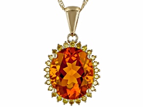 Citrine With Yellow Diamond 10k Yellow Gold Pendant With Chain 3.93ctw