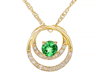 Picture of Tsavorite With White Diamond 10k Yellow Gold Pendant With Chain 0.35ctw