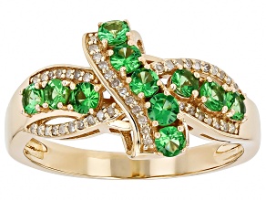 Tsavorite With White Diamond 10k Yellow Gold Ring 1.01ctw