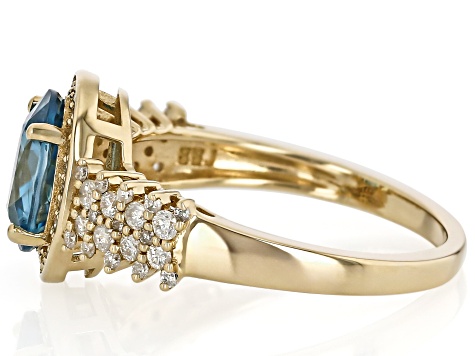 Blue Zircon With White Diamond 14k Yellow Gold Ring 3.06ctw
