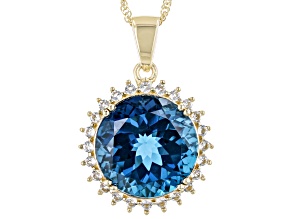 London Blue Topaz 10k Yellow Gold Pendant With Chain 7.32ctw