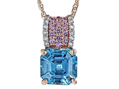 Blue Zircon 10k Rose Gold Pendant With Chain 2.92ctw