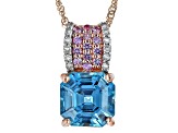 Blue Zircon 10k Rose Gold Pendant With Chain 2.92ctw