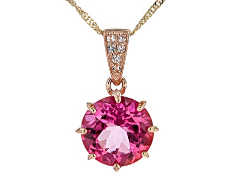 Pink Topaz 10k Rose Gold Pendant With Chain 3.69ctw
