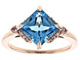 Princess Cut Swiss Blue Topaz 10k Rose Gold Ring 2.72ctw