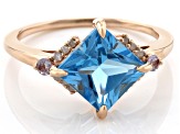 Princess Cut Swiss Blue Topaz 10k Rose Gold Ring 2.72ctw