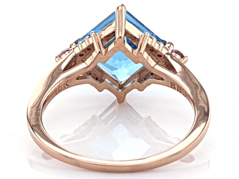 Princess Cut Swiss Blue Topaz 10k Rose Gold Ring 2.72ctw