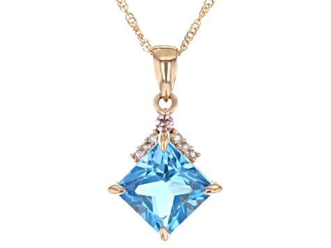 Swiss Blue Topaz 10k Rose Gold Pendant With Chain 2.63ctw