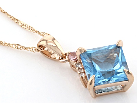 Swiss Blue Topaz 10k Rose Gold Pendant With Chain 2.63ctw