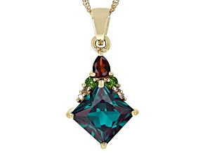 Blue Lab Created Alexandrite 10K Yellow Gold Pendant with Chain 2.90ctw