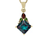 Blue Lab Created Alexandrite 10K Yellow Gold Pendant with Chain 2.90ctw