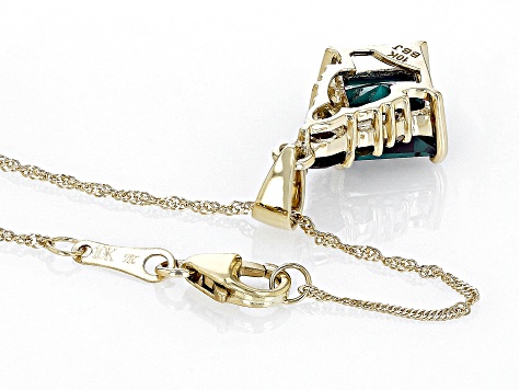 Blue Lab Created Alexandrite 10K Yellow Gold Pendant with Chain 2.90ctw