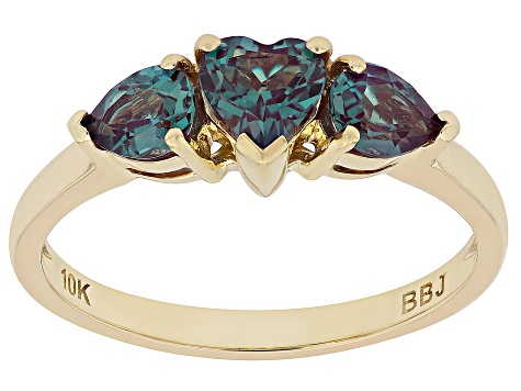 Blue Lab Created Alexandrite 10k Yellow Gold Ring 1.15ctw