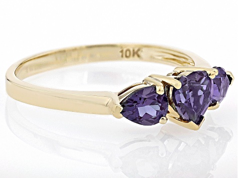 Blue Lab Created Alexandrite 10k Yellow Gold Ring 1.15ctw