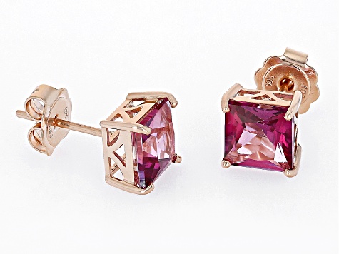 Pink Topaz 10k Rose Gold Stud Earrings 4.26ctw