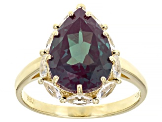 Blue Lab Created Alexandrite 10k Yellow Gold Ring 4.60ctw