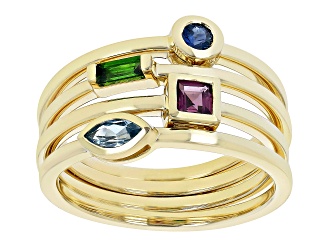 Multi Gem 10k Yellow Gold Stackable Ring Set Of 4 0.49ctw