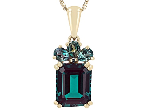 Blue Lab Created Alexandrite 10k Yellow Gold Pendant With Chain 4.25ctw