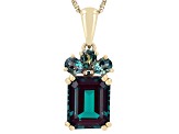 Blue Lab Created Alexandrite 10k Yellow Gold Pendant With Chain 4.25ctw