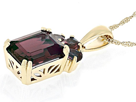 Blue Lab Created Alexandrite 10k Yellow Gold Pendant With Chain 4.25ctw