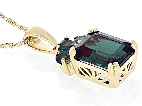 Blue Lab Created Alexandrite 10k Yellow Gold Pendant With Chain 4.25ctw