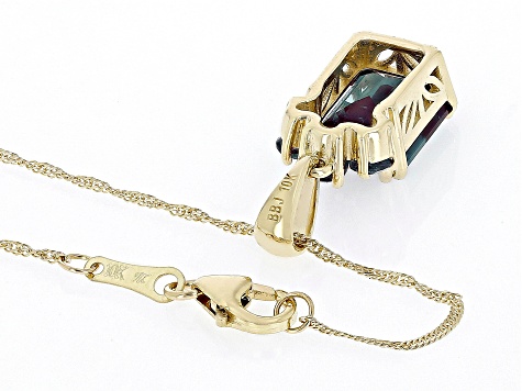 Blue Lab Created Alexandrite 10k Yellow Gold Pendant With Chain 4.25ctw