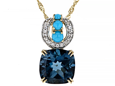London Blue Topaz 10k Yellow Gold Pendant With Chain 3.18ctw