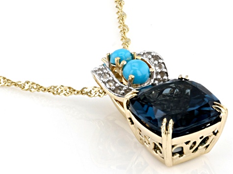 London Blue Topaz 10k Yellow Gold Pendant With Chain 3.18ctw