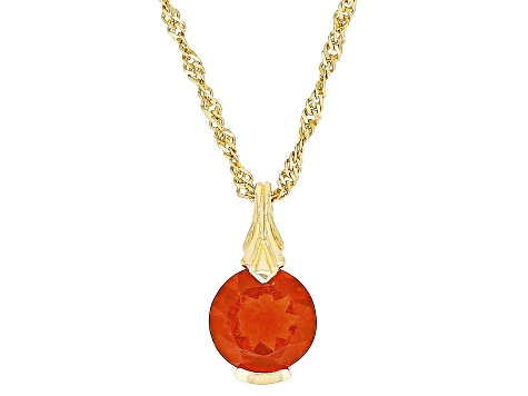 Orange Fire Opal 10k Yellow Gold Pendant With Chain 0.46ct