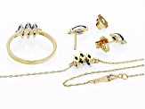 Tanzanite With Diamond 10k Yellow Gold Ring, Earring And Necklace 3-Stone Jewelry Set 1.38ctw