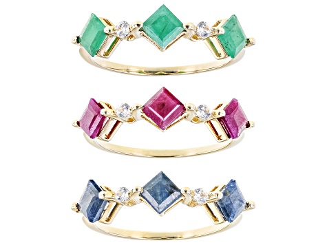 Red Indian Ruby 10k Yellow Gold Rings Set Of 3 0.77ctw