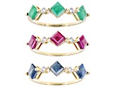 Red Indian Ruby 10k Yellow Gold Rings Set Of 3 0.77ctw