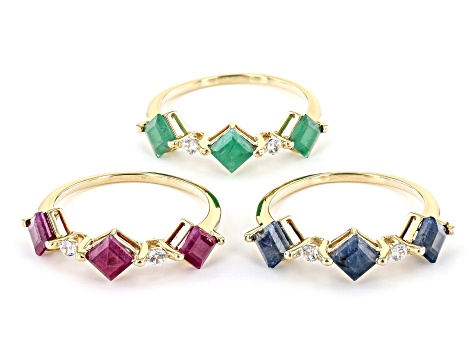 Red Indian Ruby 10k Yellow Gold Rings Set Of 3 0.77ctw