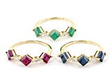 Red Indian Ruby 10k Yellow Gold Rings Set Of 3 0.77ctw
