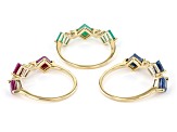 Red Indian Ruby 10k Yellow Gold Rings Set Of 3 0.77ctw