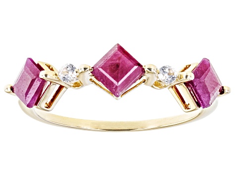 Red Indian Ruby 10k Yellow Gold Rings Set Of 3 0.77ctw