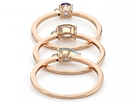 Blue Tanzanite 10k Rose Gold Ring Set Of 3 0.84ctw