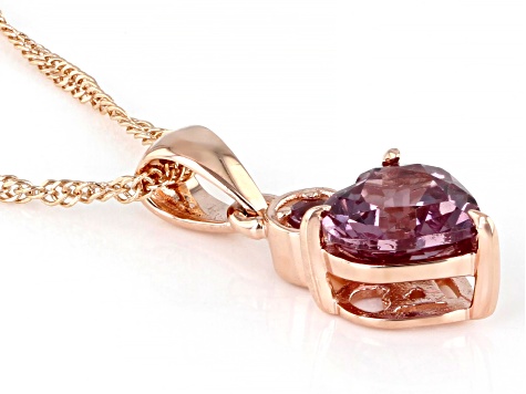 Pink Color Shift Garnet 10k Rose Gold Heart Pendant With Chain 0.79ctw