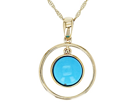 Blue Sleeping Beauty Turquoise 14k Yellow Gold Pendant With Chain