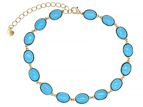 Oval Sleeping Beauty Turquoise 14k Yellow Gold Bracelet