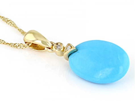 Blue Sleeping Beauty Turquoise 14k Yellow Gold Pendant With Chain